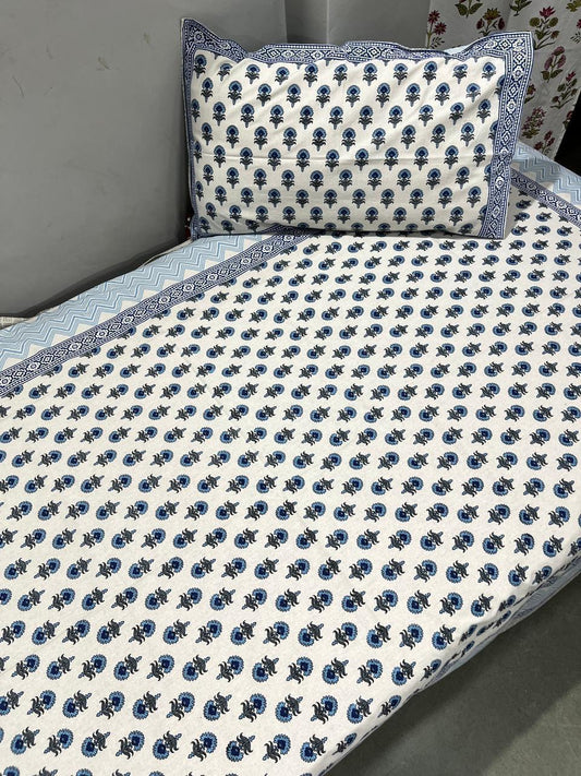 South Cotton Floral Single Bedsheet with Pillow Cover | Handblock Printed |The Handblock Jaipur