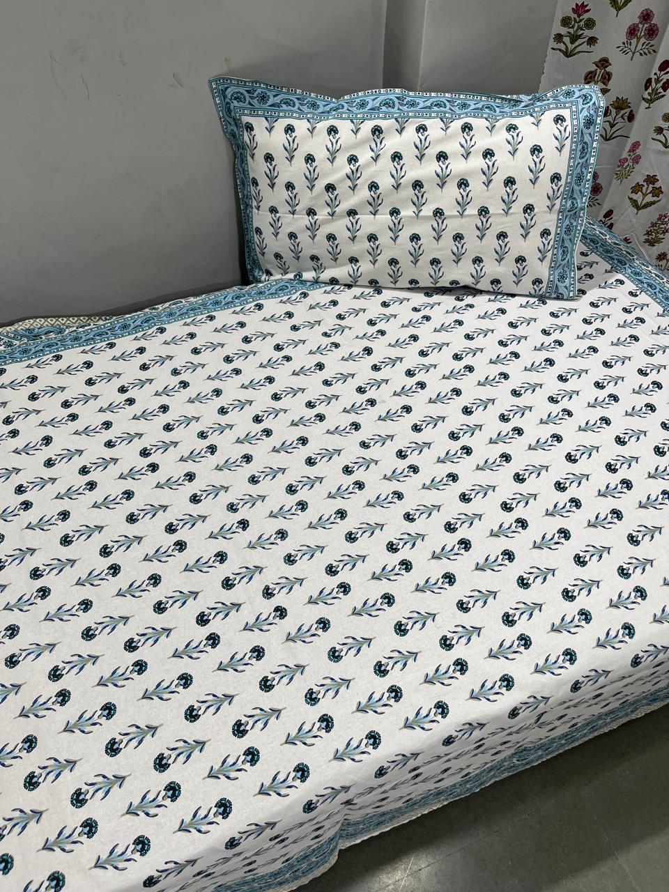 South Cotton Floral Single Bedsheet with Pillow Cover | Handblock Printed |The Handblock Jaipur