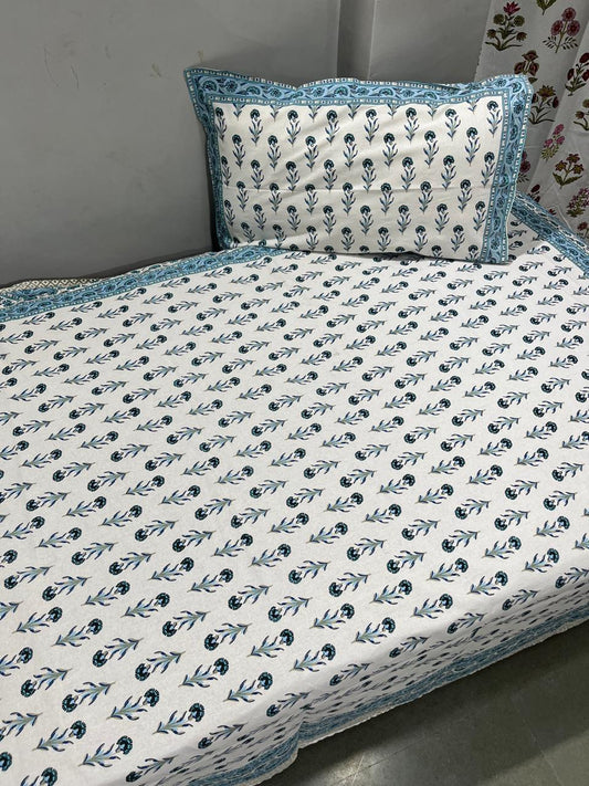 South Cotton Floral Single Bedsheet with Pillow Cover | Handblock Printed |The Handblock Jaipur