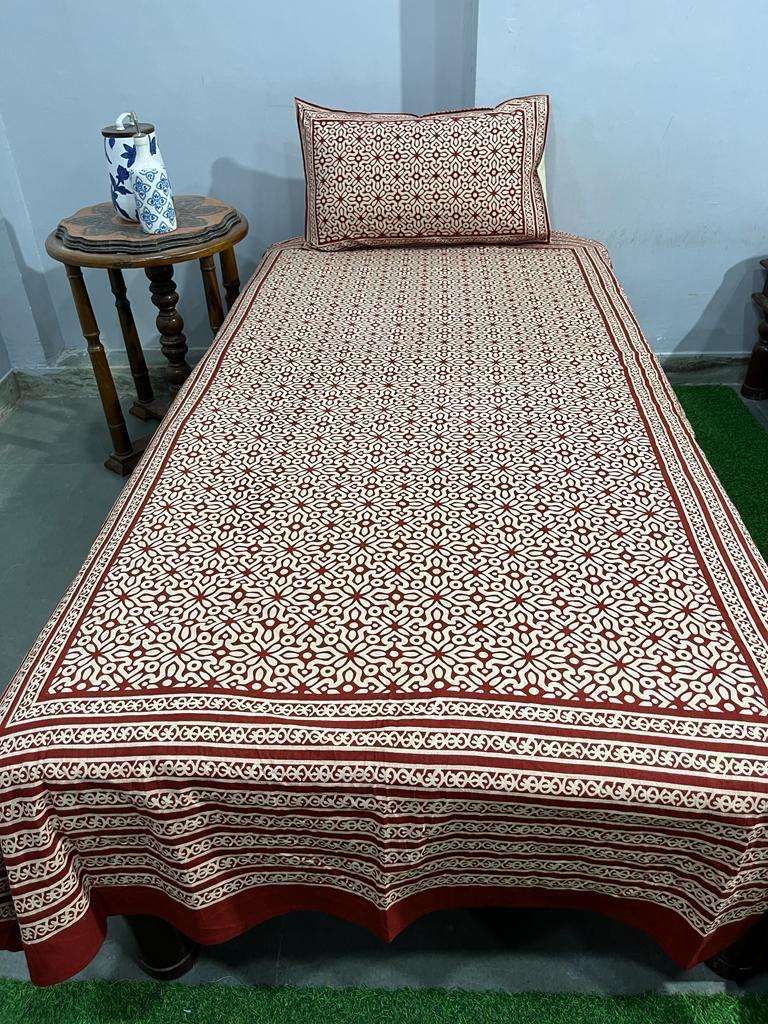 South Cotton Floral Single Bedsheet with Pillow Cover | Handblock Printed |The Handblock Jaipur