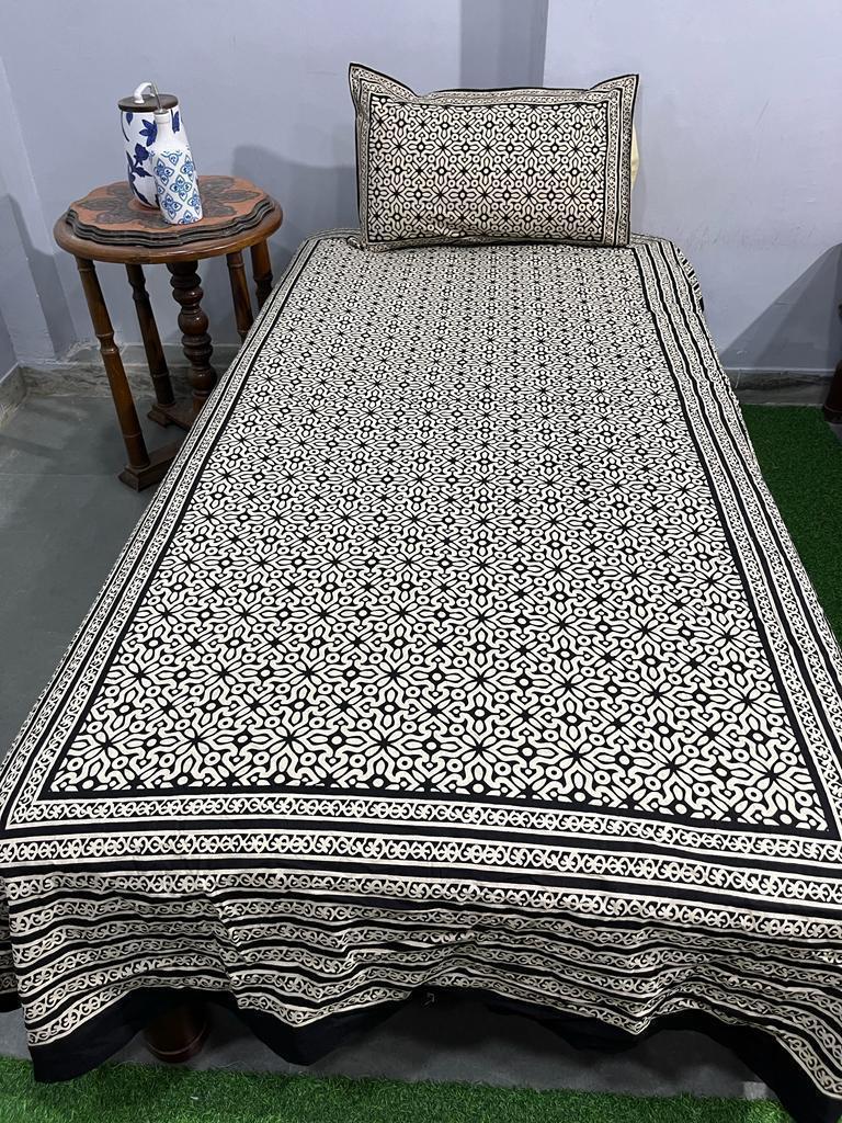 South Cotton Floral Single Bedsheet with Pillow Cover | Handblock Printed |The Handblock Jaipur