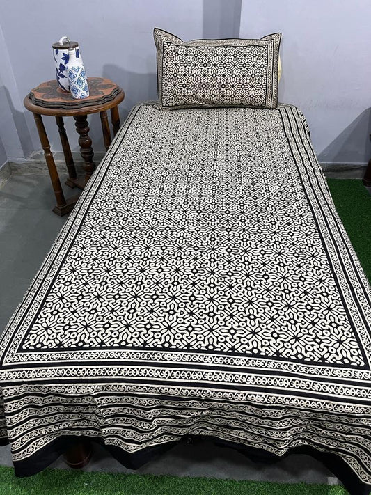 South Cotton Floral Single Bedsheet with Pillow Cover | Handblock Printed |The Handblock Jaipur