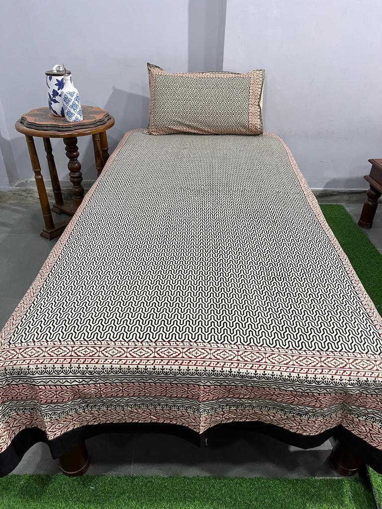 South Cotton Floral Single Bedsheet with Pillow Cover | Handblock Printed |The Handblock Jaipur