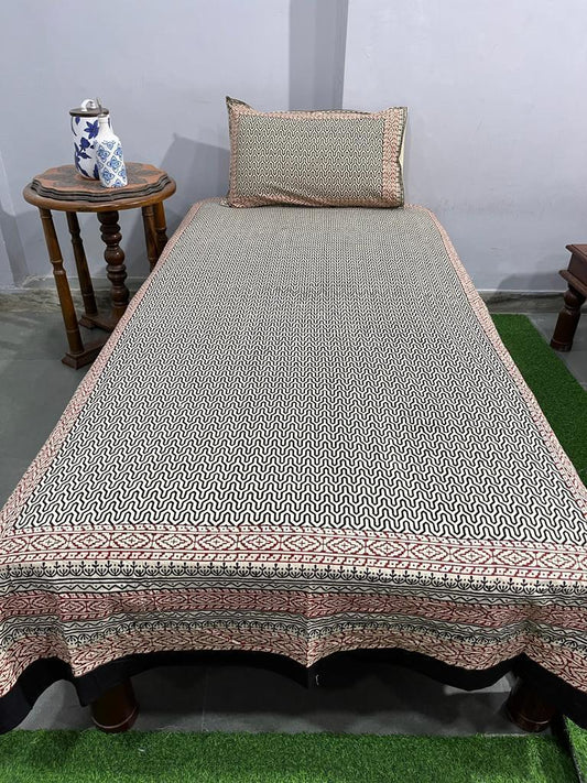 South Cotton Floral Single Bedsheet with Pillow Cover | Handblock Printed |The Handblock Jaipur