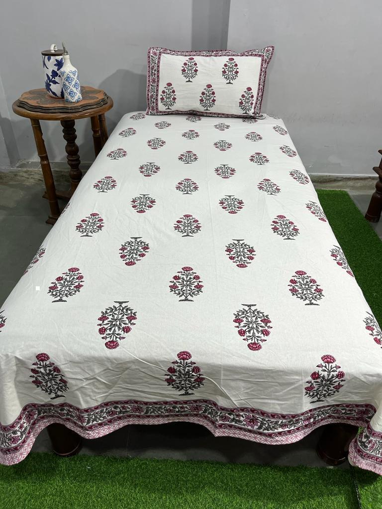 South Cotton Floral Single Bedsheet with Pillow Cover | Handblock Printed |The Handblock Jaipur