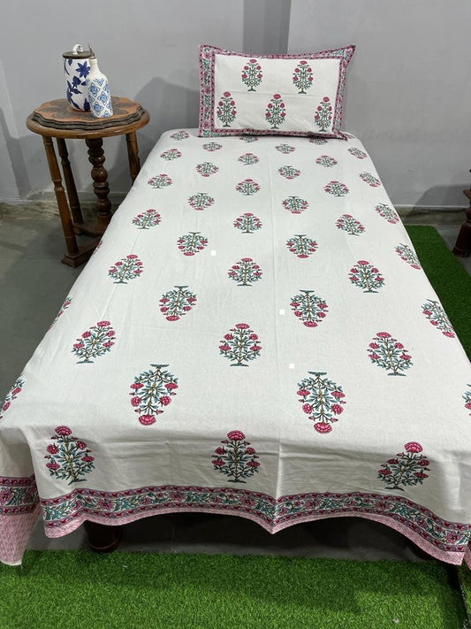 South Cotton Floral Single Bedsheet with Pillow Cover | Handblock Printed |The Handblock Jaipur