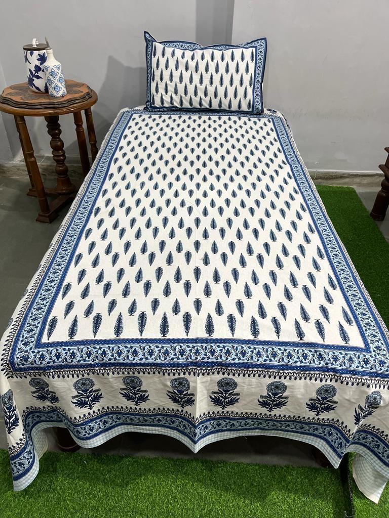South Cotton Floral Single Bedsheet with Pillow Cover | Handblock Printed |The Handblock Jaipur