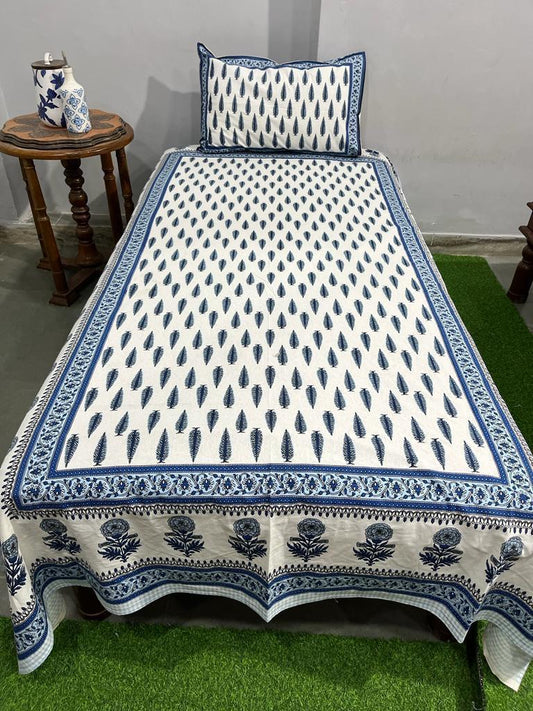 South Cotton Floral Single Bedsheet with Pillow Cover | Handblock Printed |The Handblock Jaipur