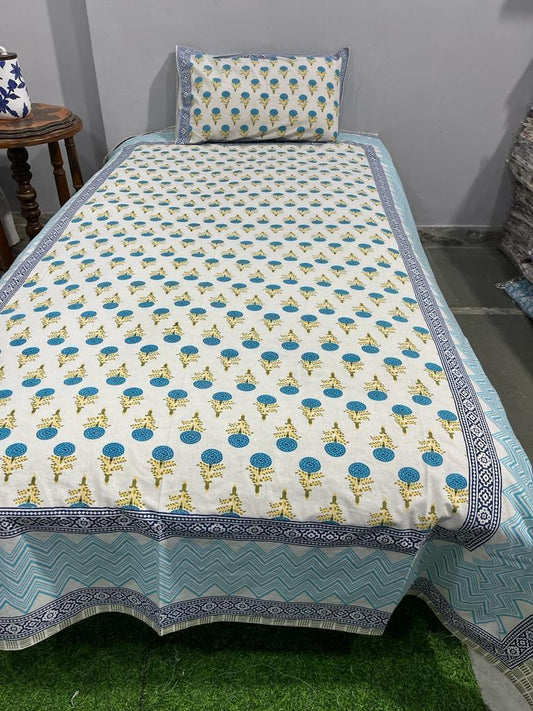 South Cotton Floral Single Bedsheet with Pillow Cover | Handblock Printed |The Handblock Jaipur