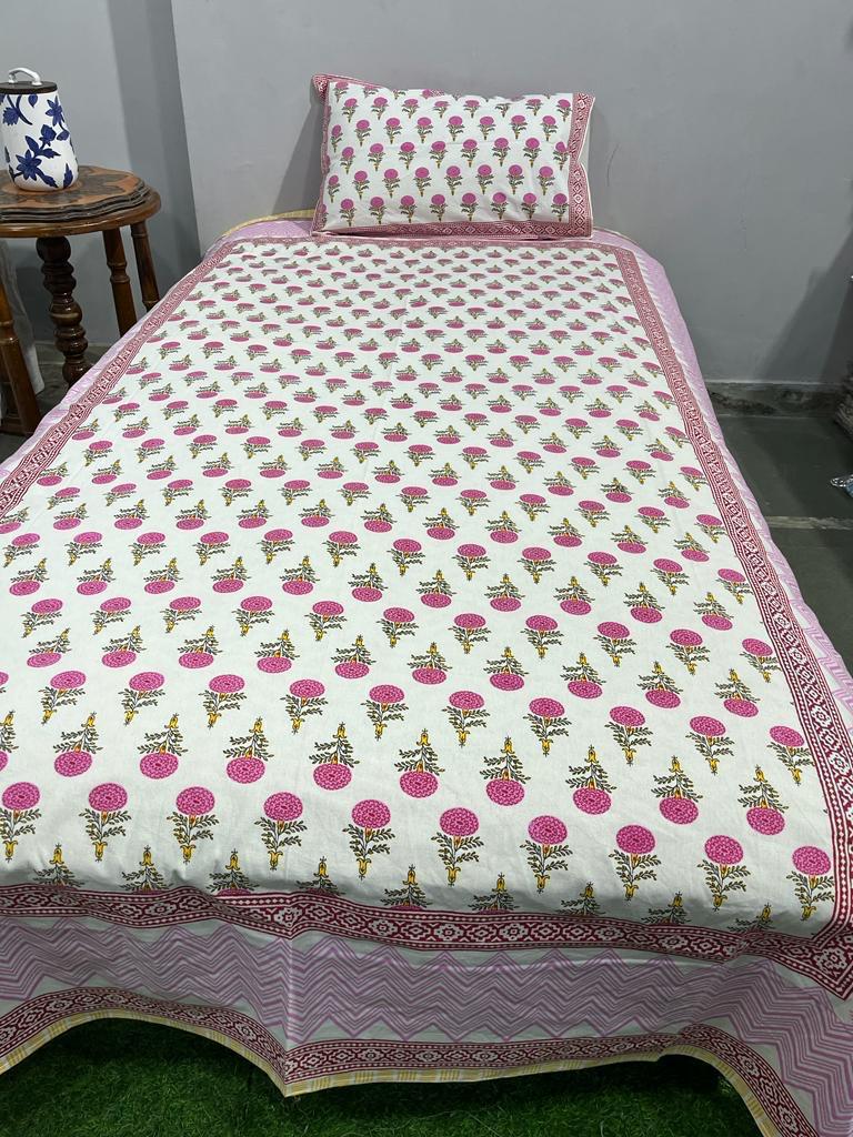 South Cotton Floral Single Bedsheet with Pillow Cover | Handblock Printed |The Handblock Jaipur