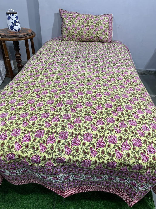 South Cotton Floral Single Bedsheet with Pillow Cover | Handblock Printed |The Handblock Jaipur