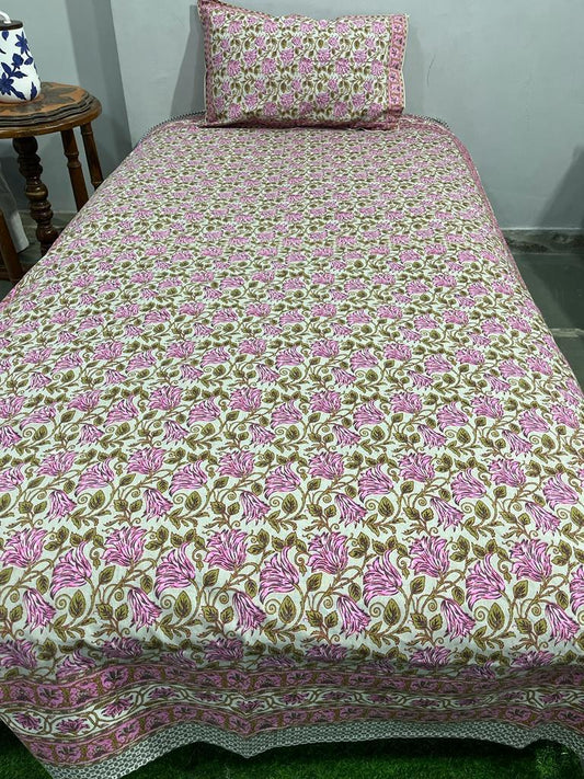 South Cotton Floral Single Bedsheet with Pillow Cover | Handblock Printed |The Handblock Jaipur