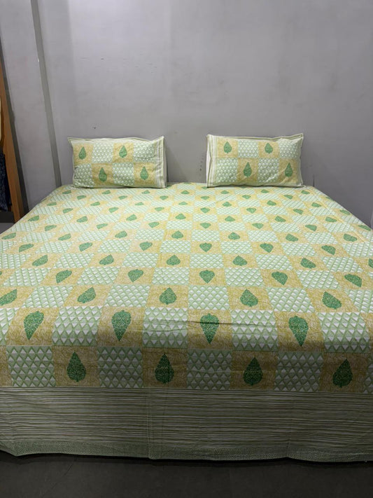 Handblock Printed Super King Size Cotton Bedsheet 108×108 with 2 Pillow Covers | South Cotton Murgan Fabric | Soft & Colorfast
