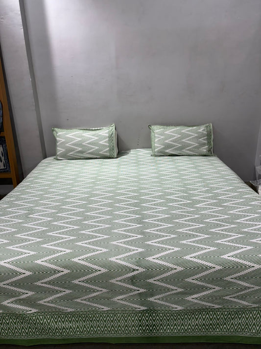 Handblock Printed Super King Size Cotton Bedsheet 108×108 with 2 Pillow Covers | South Cotton Murgan Fabric | Soft & Colorfast