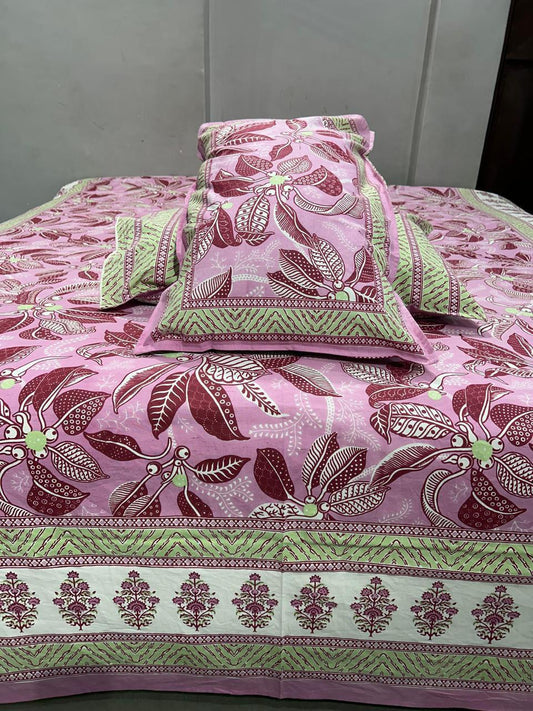 Handblock Printed Cotton Bedsheet King Size with 2 Pillow Covers | South Murgan Fabric | 90×108 Double Bed
