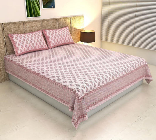 Handblock Printed Cotton Bedsheet King Size with 2 Pillow Covers | South Murgan Fabric | 90×108 Double Bed