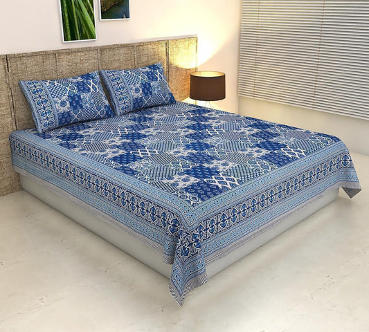 Handblock Printed Cotton Bedsheet King Size with 2 Pillow Covers | South Murgan Fabric | 90×108 Double Bed