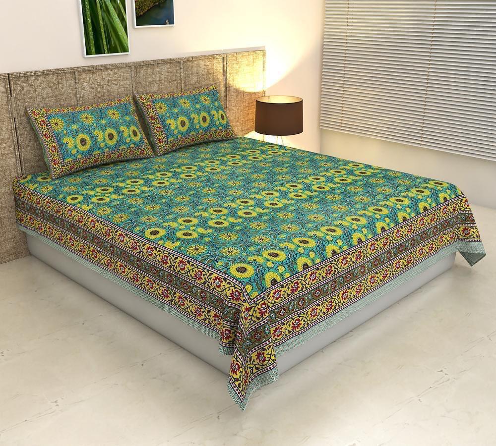 Handblock Printed Cotton Bedsheet King Size with 2 Pillow Covers | South Murgan Fabric | 90×108 Double Bed