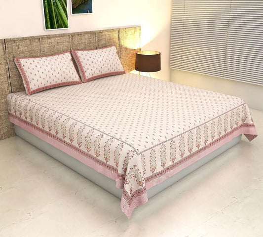 Handblock Printed Cotton Bedsheet King Size with 2 Pillow Covers | South Murgan Fabric | 90×108 Double Bed