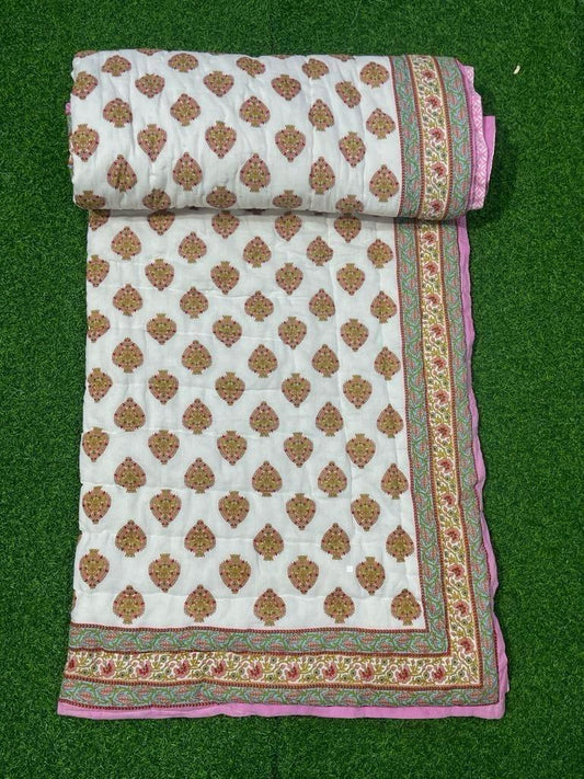 Jaipuri Cotton Quilt Single Bed (60x90 Inches) – Reversible Rajai with Pure Cotton Filling