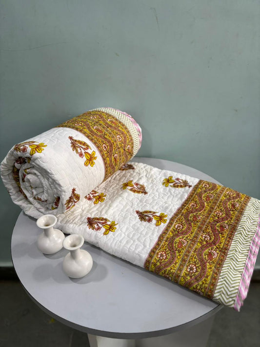 Premium Reversible Quilted Bedcover King Size | Pure Cotton 3-Layer Comforter | Double Bed Bedding by Handblock Jaipur
