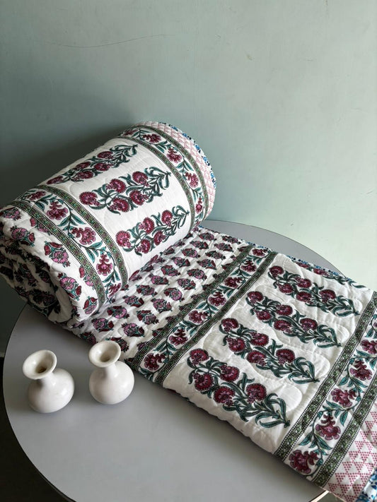 Premium Reversible Quilted Bedcover King Size | Pure Cotton 3-Layer Comforter | Double Bed Bedding by Handblock Jaipur