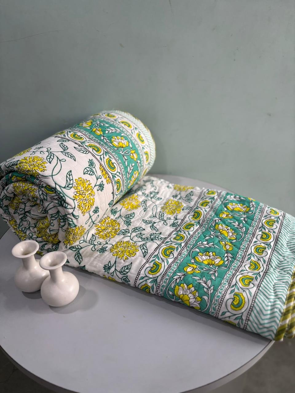 Premium Reversible Quilted Bedcover King Size | Pure Cotton 3-Layer Comforter | Double Bed Bedding by Handblock Jaipur