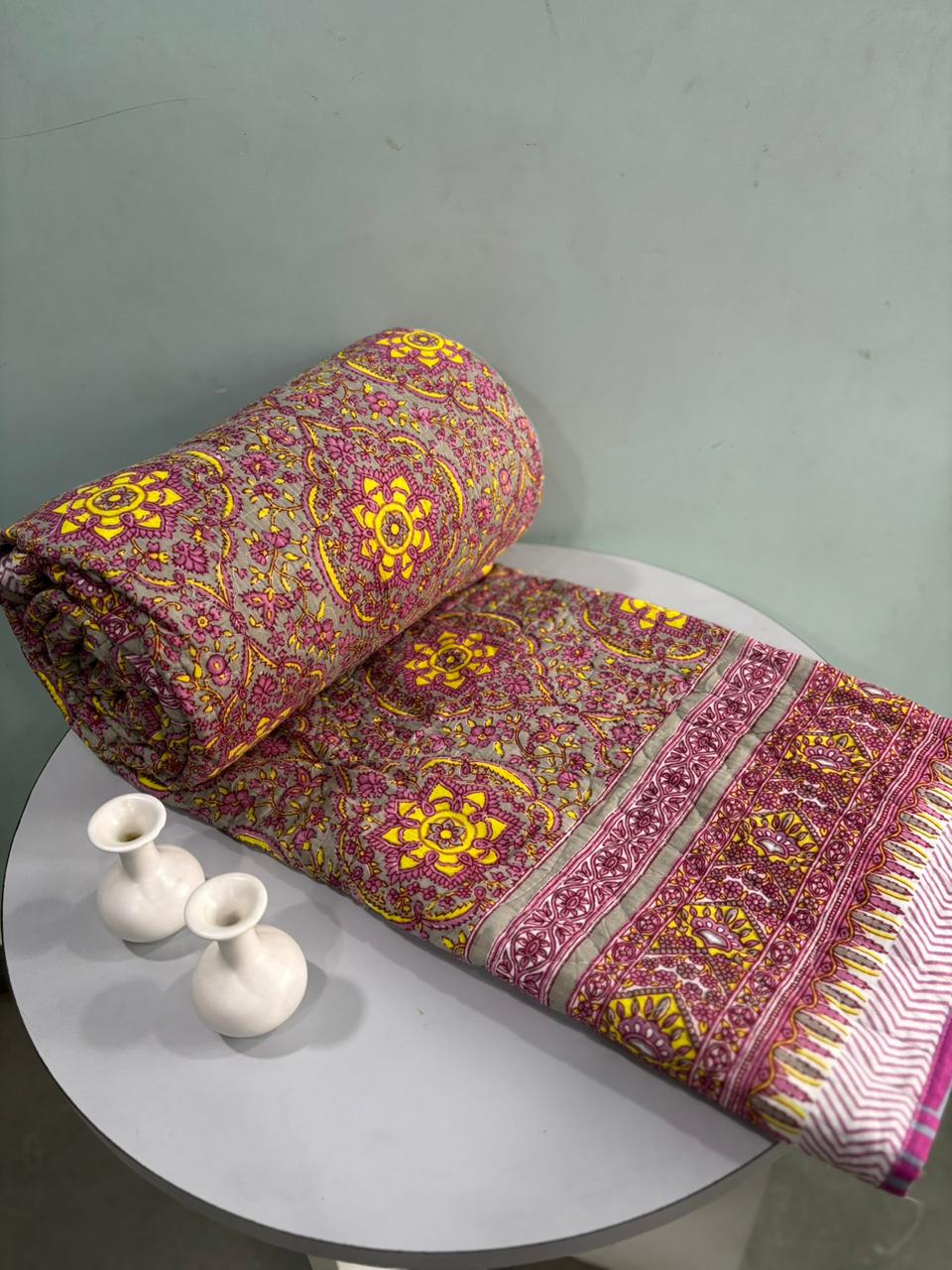 Premium Reversible Quilted Bedcover King Size | Pure Cotton 3-Layer Comforter | Double Bed Bedding by Handblock Jaipur