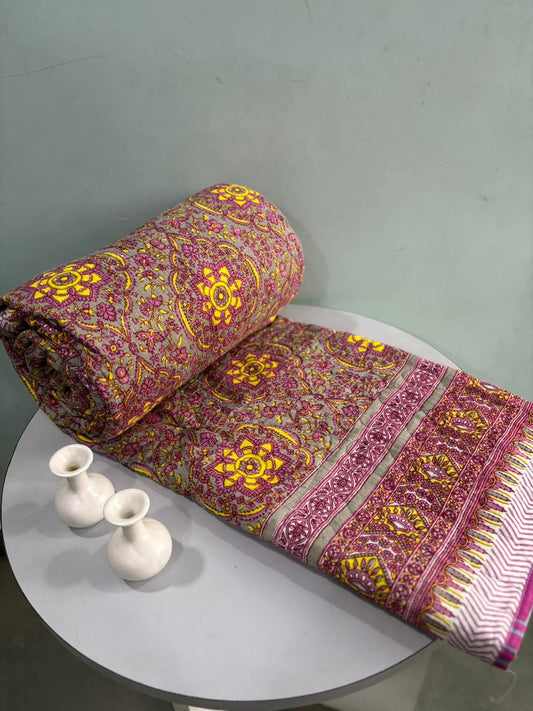 Premium Reversible Quilted Bedcover King Size | Pure Cotton 3-Layer Comforter | Double Bed Bedding by Handblock Jaipur