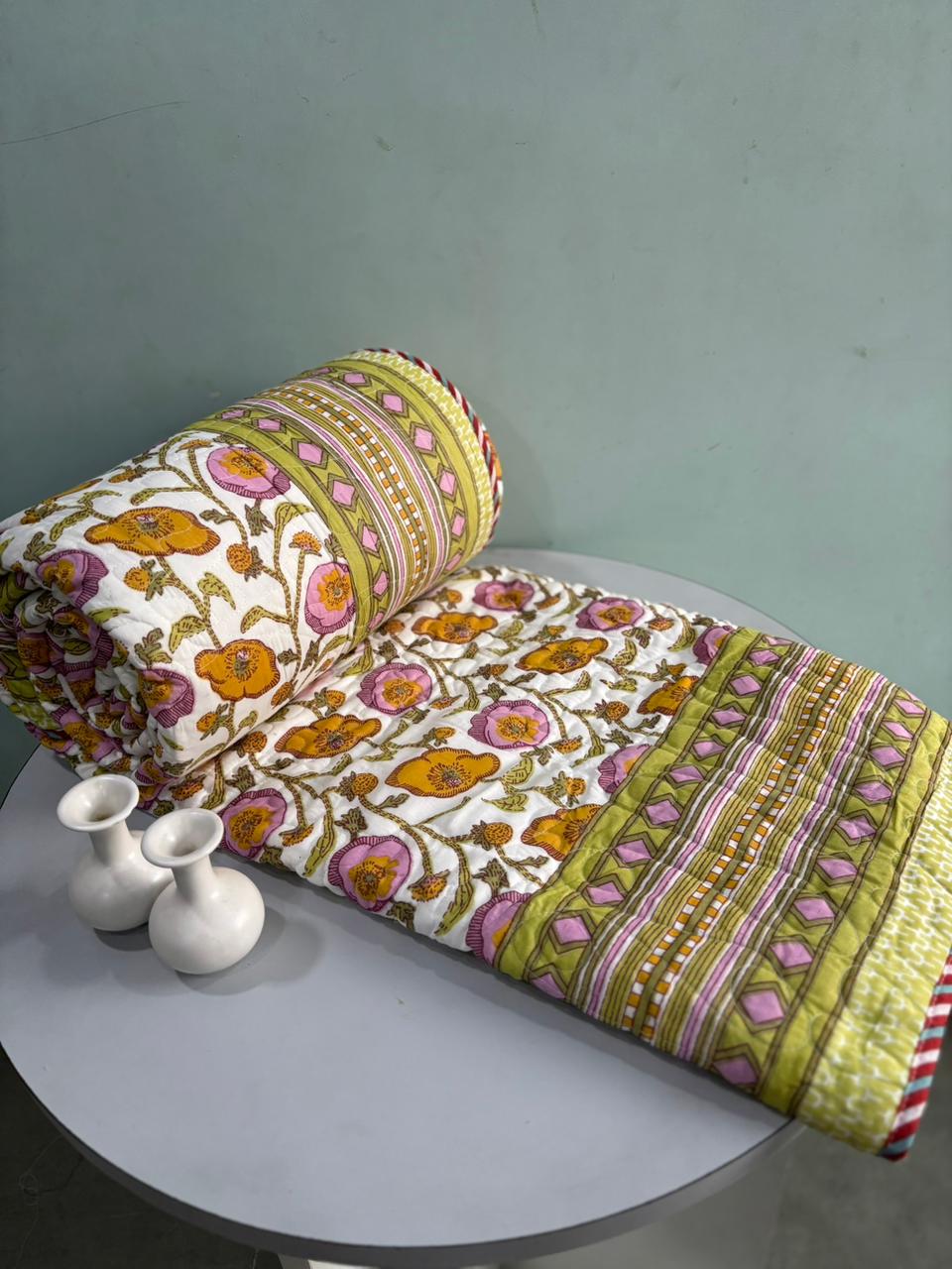 Premium Reversible Quilted Bedcover King Size | Pure Cotton 3-Layer Comforter | Double Bed Bedding by Handblock Jaipur