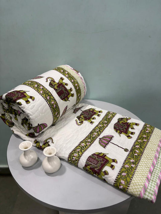 Premium Reversible Quilted Bedcover King Size | Pure Cotton 3-Layer Comforter | Double Bed Bedding by Handblock Jaipur