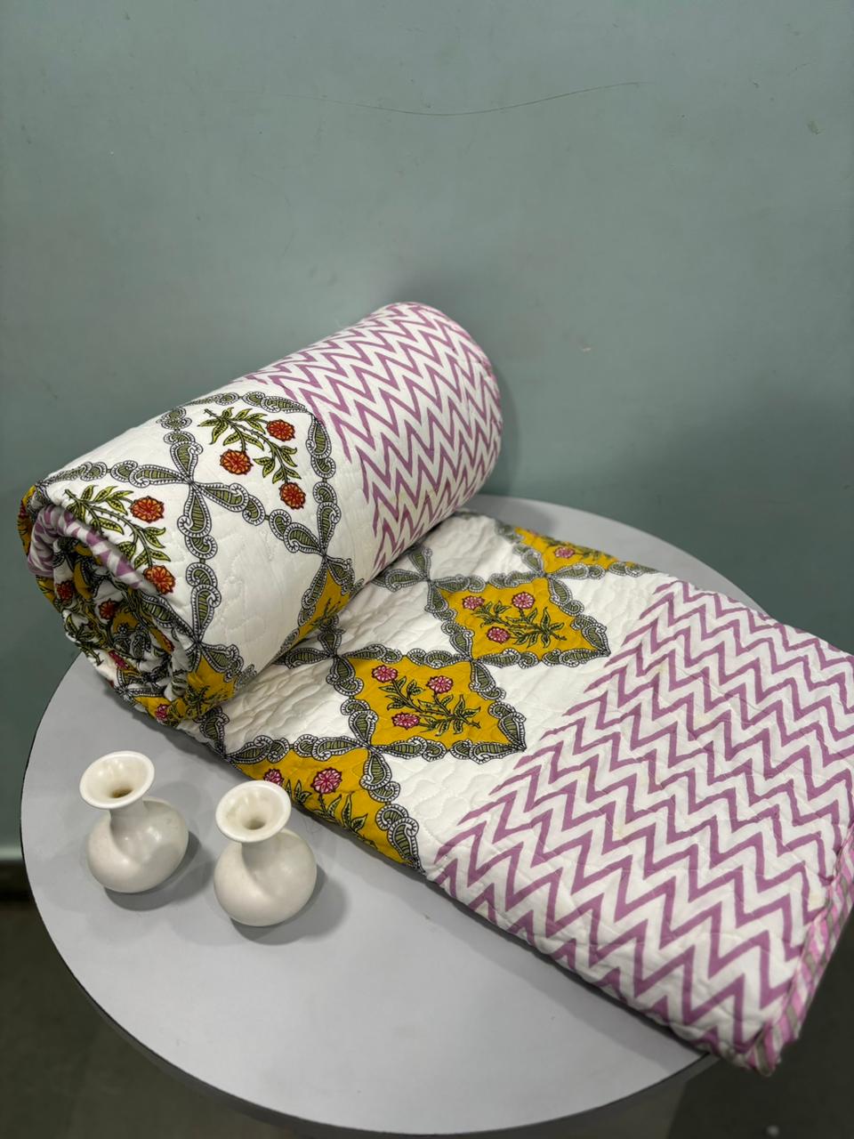 Premium Reversible Quilted Bedcover King Size | Pure Cotton 3-Layer Comforter | Double Bed Bedding by Handblock Jaipur