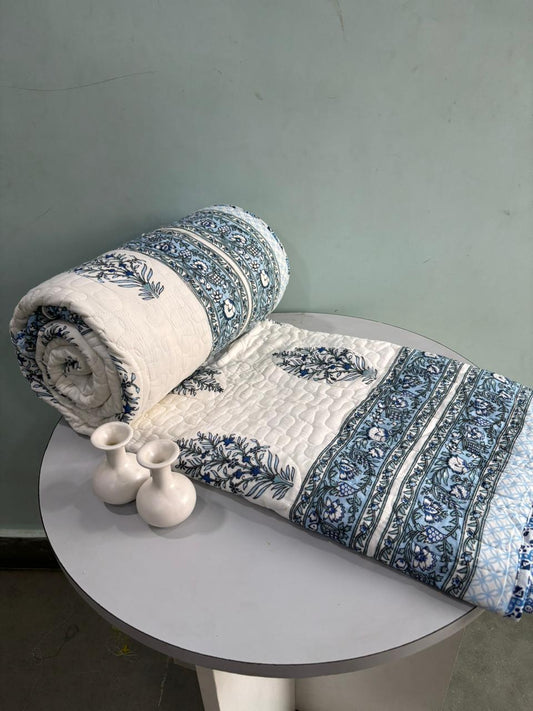 Premium Reversible Quilted Bedcover King Size | Pure Cotton 3-Layer Comforter | Double Bed Bedding by Handblock Jaipur