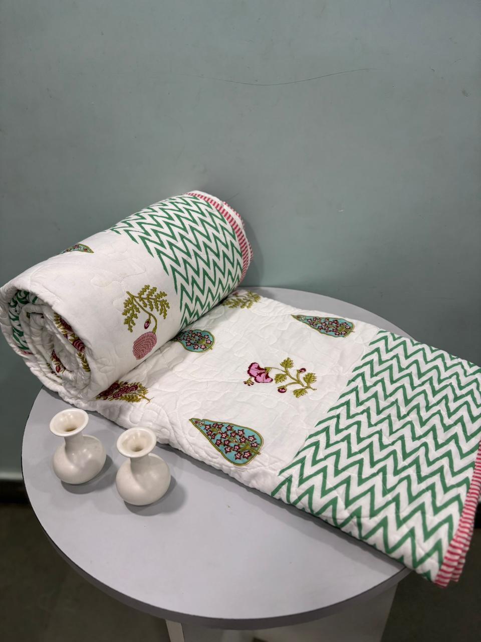 Premium Reversible Quilted Bedcover King Size | Pure Cotton 3-Layer Comforter | Double Bed Bedding by Handblock Jaipur