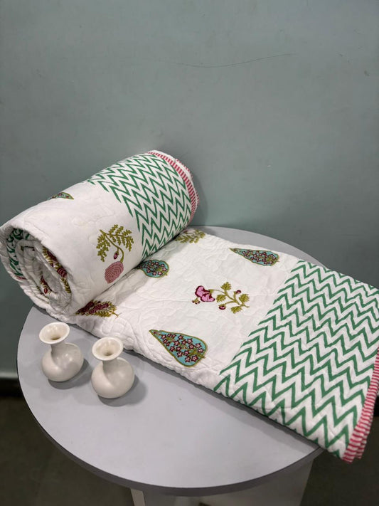 Premium Reversible Quilted Bedcover King Size | Pure Cotton 3-Layer Comforter | Double Bed Bedding by Handblock Jaipur
