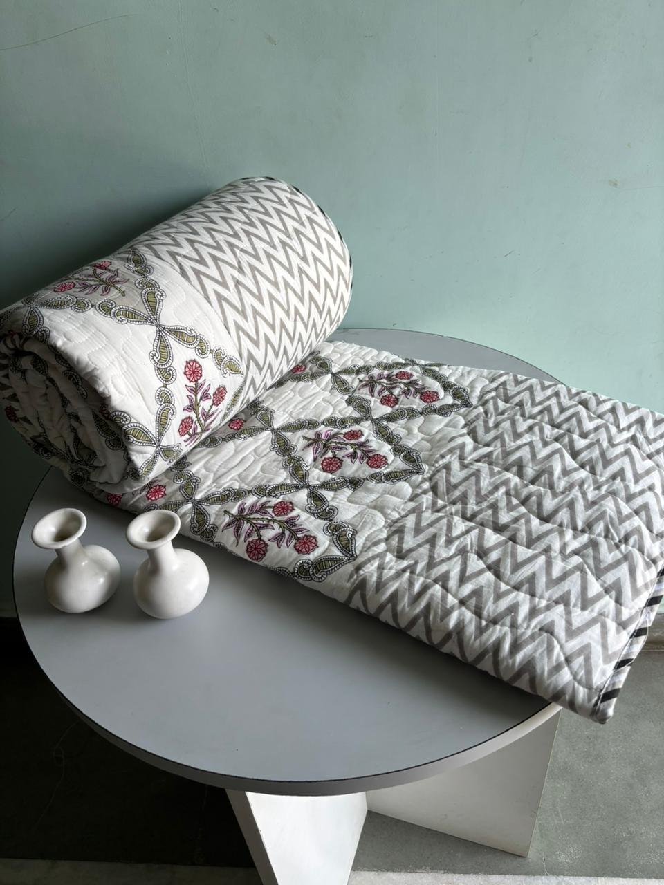 Premium Reversible Quilted Bedcover King Size | Pure Cotton 3-Layer Comforter | Double Bed Bedding by Handblock Jaipur