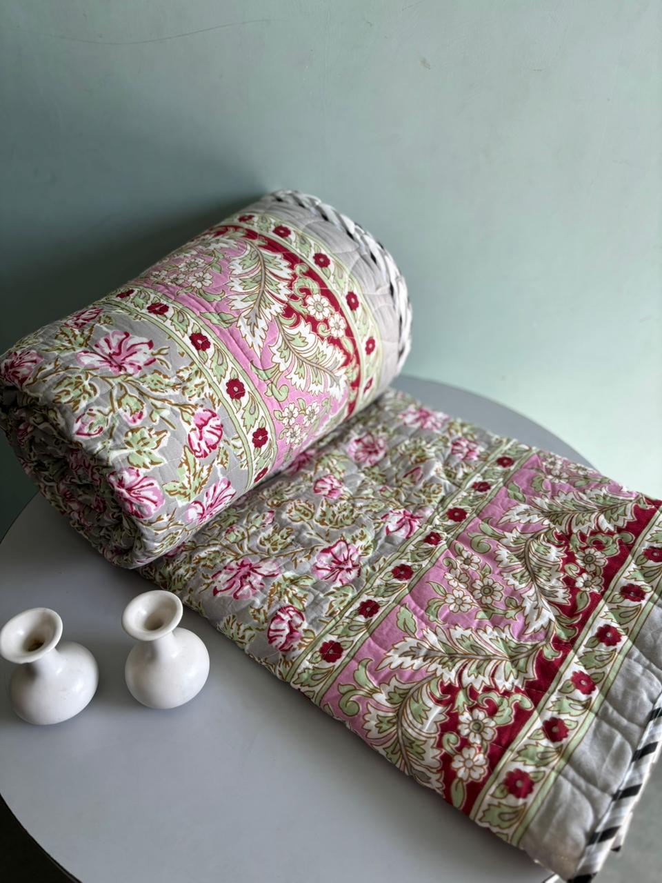 Premium Reversible Quilted Bedcover King Size | Pure Cotton 3-Layer Comforter | Double Bed Bedding by Handblock Jaipur