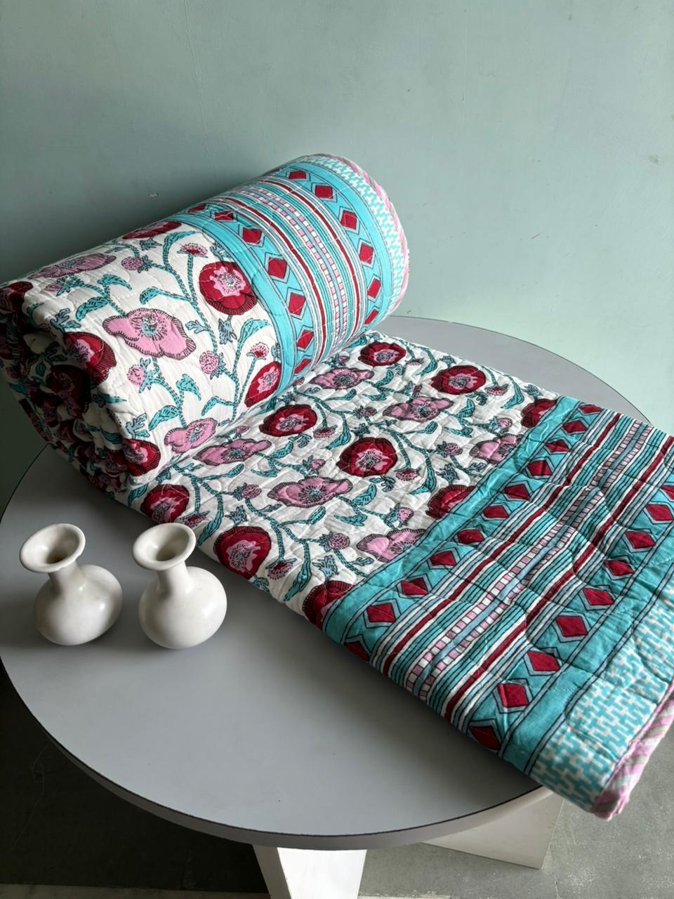 Premium Reversible Quilted Bedcover King Size | Pure Cotton 3-Layer Comforter | Double Bed Bedding by Handblock Jaipur