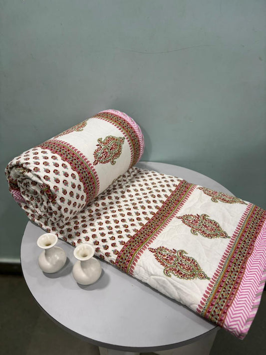 Premium Reversible Quilted Bedcover King Size | Pure Cotton 3-Layer Comforter | Double Bed Bedding by Handblock Jaipur