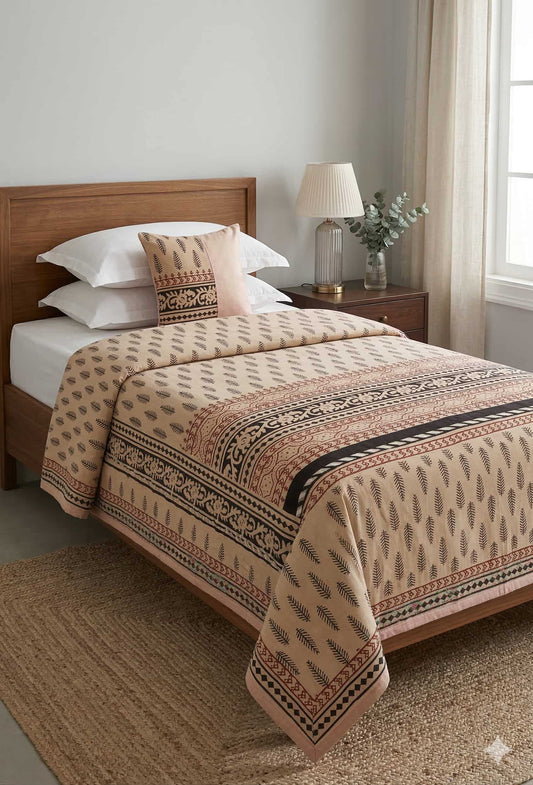 Handblock Cotton Dohar Single Bed 60x90 | 3 Layer Pure Cotton Falaline Lightweight Summer Blanket | Handmade by The Handblock Jaipur