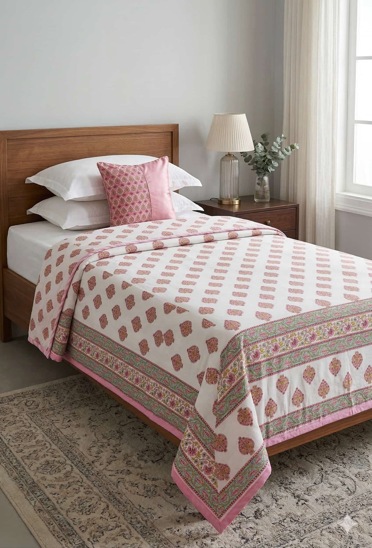 Handblock Cotton Dohar Single Bed 60x90 | 3 Layer Pure Cotton Falaline Lightweight Summer Blanket | Handmade by The Handblock Jaipur